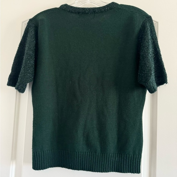 LE FARNY ITALY Women’s Green‎ Wool/Acrylic V Neck Short Sleeve Sweater-Size M/L - Picture 2 of 7